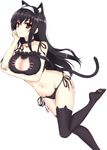  animal_band_legwear animal_ears bell bell_choker black_bra black_hair black_legwear blush bra breasts cat_band_legwear cat_cutout cat_ear_panties cat_ears cat_lingerie choker cleavage_cutout hairband highres jingle_bell kasumigaoka_utaha large_breasts long_hair meme_attire navel panties red_eyes saenai_heroine_no_sodatekata side-tie_panties solo tail thighhighs underwear underwear_only xingnai 