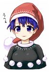  absurdres blue_eyes blue_hair doremy_sweet dress hat highres itou_yuuji looking_at_viewer nightcap pom_pom_(clothes) short_hair smile smug solo touhou 