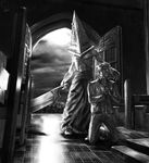  hat helmet highres konginchains male_focus monochrome muscle pyramid_head short_hair silent_hill_(movie) silent_hill_2 source_request sword weapon 