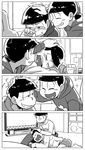  5boys brothers closed_eyes comic crying crying_with_eyes_open drunk dvd_player greyscale heart heart_in_mouth jitome lap_pillow looking_at_another male_focus matsuno_choromatsu matsuno_ichimatsu matsuno_juushimatsu matsuno_karamatsu matsuno_osomatsu messy_hair monochrome multiple_boys open_mouth osomatsu-kun osomatsu-san petting shorts siblings sitting sleeves_past_wrists smile socks sweatdrop tears teeth television 