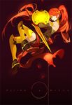  breasts buckler character_name elbow_gloves forehead_protector gloves green_eyes long_hair medium_breasts ponytail pyrrha_nikos red_hair rwby saberiii shield smile solo sword weapon 