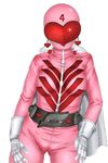  1girl animated animated_gif belt bodysuit breasts female gloves hands_on_thighs heart helmet himitsu_sentai_goranger momo_ranger peggy_matsuyama sakuradou simple_background solo super_sentai white_background 