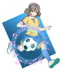  bad_id bad_pixiv_id ball beamed_eighth_notes brown_eyes brown_hair eighth_note fortissimo_(inazuma_eleven) half_note inazuma_eleven_(series) inazuma_eleven_go male_focus musical_note quarter_note raimon raimon_soccer_uniform shindou_takuto simple_background soccer soccer_ball soccer_uniform solo sportswear staff_(music) t_(toddy_t) telstar white_background 