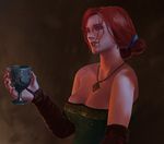  1girl breasts cleavage dress female green_dress hair_bun lips long_hair necklace realistic red_hair the_witcher the_witcher_3 triss_merigold upper_body 