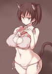  animal_ears bare_shoulders bell box bra breasts brown_background brown_hair cat_cutout cat_ears cat_lingerie cat_tail cleavage cleavage_cutout cowboy_shot heart-shaped_box jema jingle_bell kaga_(kantai_collection) kantai_collection kemonomimi_mode large_breasts meme_attire navel panties partially_translated side-tie_panties simple_background solo standing tail translation_request underwear valentine white_bra white_panties wide_hips 