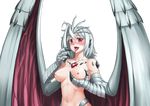  blush breasts chest_jewel claws dragon_(monster_girl_encyclopedia) dragon_girl grabbing maritan_(pixelmaritan) medium_breasts monster_girl monster_girl_encyclopedia nipples nude original out-of-frame_censoring red_eyes self_fondle silver_hair solo tongue tongue_out transparent_background wings 