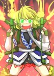  blonde_hair envy flamethrower gaoo_(frpjx283) glowing glowing_eyes green_eyes gun highres japanese_clothes mizuhashi_parsee open_mouth pointy_ears solo touhou valentine weapon 