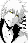  black_sclera bleach hollow_ichigo kurosaki_ichigo long_hair male_focus masaki_(logic15) solo white_hair white_skin yellow_eyes 