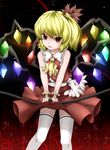  blonde_hair bow crystal flandre_scarlet hair_bow hullzion no_hat no_headwear red_eyes short_hair side_ponytail solo thighhighs touhou white_legwear wings 