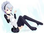  alternate_costume apron bad_id bad_pixiv_id darker_than_black enmaided hair_ribbon kuro_(be_ok) maid maid_headdress purple_eyes ribbon silver_hair sitting solo thighhighs yin 