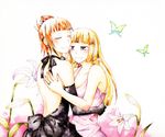  bad_id bad_pixiv_id blonde_hair bug butterfly dress flower hug insect multiple_girls orange_hair umineko_no_naku_koro_ni ushiromiya_eva ushiromiya_rosa yanon 