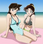  bikini blue_eyes brown_hair long_hair meitantei_conan mochizuki_(wakadori) mouri_ran multiple_girls one-piece_swimsuit ponytail short_hair swimsuit tooyama_kazuha 