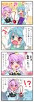  /\/\/\ 2girls 4koma :3 ahoge bird blue_eyes blue_hair bow braid cat comic commentary_request crow eyeball eyes hair_bow heterochromia highres kaenbyou_rin kaenbyou_rin_(cat) karakasa_obake komeiji_satori mind_reading multiple_girls musical_note purple_eyes purple_hair red_eyes reiuji_utsuho reiuji_utsuho_(bird) sweatdrop tatara_kogasa touhou translated twin_braids umbrella yuzuna99 