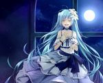  cloud dress duplicate green_hair hatsune_miku highres hoshiyui_tsukino long_hair moon solo twintails very_long_hair vocaloid 