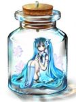  alls aqua_hair bad_id bad_pixiv_id bottle flower green_eyes hatsune_miku in_bottle in_container long_hair sitting skirt solo very_long_hair vocaloid 