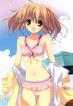  bikini blush brown_hair fumio_(ura_fmo) highres navel open_mouth sakura_sakura solo swimsuit tachibana_kurumi twintails 