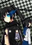  absurdres amano_kouki bikini_top black_hair black_rock_shooter black_rock_shooter_(character) blue_eyes burning_eye chain green_eyes highres jacket kuroi_mato long_hair multiple_girls navel school_uniform short_hair short_twintails star takanashi_yomi twintails 