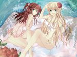  alternate_hairstyle bad_id bad_pixiv_id beatrice bikini blonde_hair blue_eyes breasts flower hair_bobbles hair_flower hair_ornament hibiscus jewelry kinatsu_souju large_breasts long_hair multiple_girls red_hair ring side-tie_bikini swimsuit umineko_no_naku_koro_ni ushiromiya_ange 