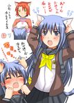  animal_ears blue_eyes blue_hair blush cat_ears cat_tail closed_eyes fangs hair_ornament hairclip long_hair multiple_girls original red_hair school_uniform shiina_you_(tomoshibi) short_hair siblings skirt tail tears yellow_eyes 