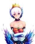  bare_shoulders blue_eyes breast_squeeze breasts cleavage crossed_arms dress gwendolyn kara_(color) large_breasts odin_sphere short_hair solo strapless strapless_dress white_hair 
