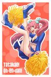  bow cheerleader glasses hair_bow kanda_aoi legs lynchee osu!_tatakae!_ouendan pink_eyes pink_hair pom_poms skirt solo twintails 