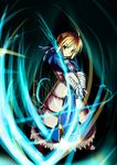  ahoge armor artoria_pendragon_(all) bad_id bad_pixiv_id blonde_hair fate/stay_night fate_(series) green_eyes ribbon rozea_(graphmelt) saber solo wind 