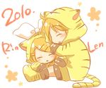  1girl 2010 animal_costume animal_print brother_and_sister closed_eyes costume izumi_yuu_(mee) kagamine_len kagamine_rin new_year siblings sleeping tiger_costume tiger_print twins vocaloid younger 