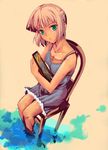  bad_id bad_pixiv_id blonde_hair book chair dark_skin dress green_eyes mezard original short_hair solo 