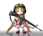  :&lt; assault_rifle blonde_hair bloomers child gun helmet long_hair m16 m16a1 purple_eyes rifle solo tanukino tsukuyomi_ai twintails underwear very_long_hair voiceroid weapon 
