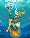  arakawa_under_the_bridge blonde_hair blue_eyes crown fish globe komatsu_(artist) long_hair nino_(arakawa) no_socks planet shoes solo underwater uwabaki 