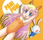  bare_legs blonde_hair blue_eyes blue_leotard bow bowtie bunny bunny_girl bunnysuit detached_collar flat_chest gloves ki_(adotadot) leotard long_hair md5_mismatch mesousa orange_gloves orange_leotard pani_poni_dash! rebecca_miyamoto solo wrist_cuffs 