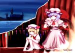  barefoot bat_wings blonde_hair cupping_glass engrish flandre_scarlet hat md5_mismatch multiple_girls ponytail ranguage red_eyes remilia_scarlet short_hair siblings side_ponytail sisters touhou tsubasa_(abchipika) wings 