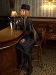  3d 70s absurdres alcohol blonde_hair blue_eyes boots dress fur_coat fur_hat ginga_tetsudou_999 hat highres hiro3787 long_hair maetel oldschool realistic solo very_long_hair wine 