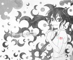  azrain greyscale hatsune_miku long_hair monochrome rolling_girl_(vocaloid) skirt smile solo spot_color vocaloid 