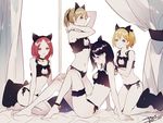  :d alternate_costume animal_ears ankle_bell ankle_ribbon arm_support arms_up bangs barefoot bell bell_choker black_eyes black_hair black_panties blonde_hair blush breasts brown_eyes cat_cutout cat_ear_panties cat_ears cat_lingerie cat_pillow choker cleavage cleavage_cutout closed_mouth collarbone curtains dated frills glasses haikyuu!! hair_bell hair_ornament hair_ribbon hairband indoors jingle_bell kneeling leg_garter looking_at_viewer meme_attire multiple_girls navel one_side_up open_mouth panties parted_bangs parted_lips ponytail profile red_eyes red_hair ribbon rimless_eyewear shimizu_kiyoko shirofuku_yukie short_hair side-tie_panties signature sitting small_breasts smile star star_hair_ornament stomach suzumeda_kaori underwear underwear_only wrist_cuffs yachi_hitoka yasai_(getsu) yellow_eyes 