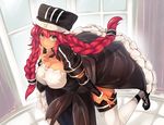  braid breasts cleavage hat large_breasts lupusregina_beta maid overlord_(maruyama) red_hair smile solo thighhighs tousen twin_braids 