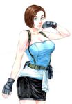  blue_eyes breasts brown_hair cleavage fingerless_gloves gloves jill_valentine kikimimi_612 large_breasts lips resident_evil resident_evil_3 short_hair skirt solo 