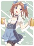  :d ahoge alcohol alternate_costume apron barmaid beer beer_mug bike_shorts blouse blue_ribbon breasts brown_hair cowboy_shot cup dated dirndl dress e20 eyebrows_visible_through_hair german_clothes hair_ribbon holding holding_cup kagerou_(kantai_collection) kantai_collection looking_away looking_to_the_side miniskirt open_mouth puffy_short_sleeves puffy_sleeves purple_eyes ribbon short_dress short_sleeves shorts shorts_under_skirt skirt small_breasts smile solo twintails twitter_username underbust waist_apron white_blouse 