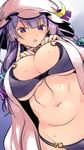  akuma bad_id bad_twitter_id blush bra breasts cleavage crescent crescent_hair_ornament dress dress_lift duplicate hair_ornament hair_ribbon hat highres large_breasts lifted_by_self long_hair looking_at_viewer mob_cap navel open_mouth panties patchouli_knowledge plump purple_bra purple_eyes purple_hair purple_panties ribbon solo toned touhou tress_ribbon underboob underwear 