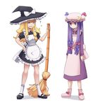  2girls adapted_costume alternate_costume apron blonde_hair blush boots broom closed_eyes crescent deviantart_sample dress enmaided expressionless full_body grin hair_ribbon hat hat_ribbon image_sample iwbitu-sa kirisame_marisa long_hair long_sleeves looking_at_another maid mary_janes mob_cap multiple_girls patchouli_knowledge puffy_sleeves purple_hair ribbon shoes short_sleeves simple_background smile socks touhou tress_ribbon white_background white_legwear witch_hat 