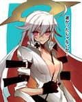  between_breasts breasts center_opening gloves guilty_gear guilty_gear_xrd halo jack-o'_valentine large_breasts long_hair multicolored_hair oro_(sumakaita) purple_eyes red_hair solo two-tone_hair white_hair 