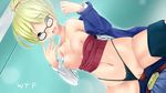  1girl :d armpits artist_name bare_shoulders black-framed_eyewear black_panties black_skirt blonde_hair blue_eyes blue_jacket blush breasts breasts_outside buckle bulge cleavage clothes_lift collarbone denim earrings eyes_visible_through_hair forecast_janna girl_on_top glasses groin hair_over_one_eye hetero highleg highleg_panties highres indoors jacket janna_windforce jeans jewelry league_of_legends long_sleeves medium_breasts midriff navel off-shoulder_sweater off_shoulder open_clothes open_jacket open_mouth open_shirt panties panties_aside pants penis phone pussy pussy_juice round_eyewear scrunchie sex shirt short_hair short_ponytail skirt skirt_around_one_leg smile spread_legs stomach straddling striped striped_shirt sweatdrop sweater sweater_lift thong underwear vaginal white_shirt wince wtfaomfg 