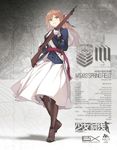  bayonet blonde_hair blue_jacket bolt_action boots brown_footwear brown_hair buttons character_name character_profile character_sheet cross-laced_footwear dated detail duoyuanjun game_cg girls_frontline gold_buttons gun jacket knee_boots lace-up_boots long_skirt looking_at_viewer m1903_springfield m1903_springfield_(girls_frontline) mid-stride official_art ponytail red_ribbon ribbon rifle skirt smile solo sword walking weapon white_skirt 