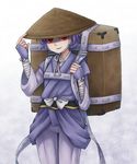  ajirogasa box carrying forbidden_scrollery hat purple_hair red_eyes reisen_udongein_inaba rice_hat shaded_face smile solo touhou ys_(fall) 