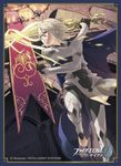  armor barefoot cape copyright_name fire_emblem fire_emblem_cipher fire_emblem_if full_body gauntlets gloves glowing glowing_weapon hair_between_eyes holding holding_weapon kozaki_yuusuke male_focus male_my_unit_(fire_emblem_if) my_unit_(fire_emblem_if) official_art pointy_ears red_eyes solo sword weapon white_hair 