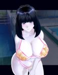  1girl 3d areolae arm_under_breasts artificial_academy_2 bikini black_hair blue_eyes blush breasts claudia(guild_of_honor) claudia_(guild_of_honor) cleavage curvy empty_pool guild_of_honor huge_breasts large_breasts mobirum navel nose pool short_hair smile swimsuit white_skin 