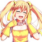  :d ^_^ blonde_hair bow closed_eyes facing_viewer flower_knight_girl fuuki_(te_fuukin) gloves hair_bow hair_ribbon long_hair open_mouth ribbon smile solo twintails yellow_gloves yellow_pansy_(flower_knight_girl) 