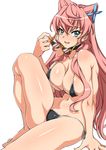  arm_support bikini blush breasts cleavage green_eyes large_breasts long_hair looking_at_viewer maria_cadenzavna_eve open_mouth pink_hair senki_zesshou_symphogear shunzou side-tie_bikini sitting smile solo sunglasses swimsuit 