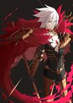  armor blue_eyes cape commentary_request contest_winner fate/apocrypha fate/grand_order fate_(series) fur_trim jewelry karna_(fate) male_focus nagihana pale_skin pixiv_fate/grand_order_contest_1 single_earring solo weapon white_hair 