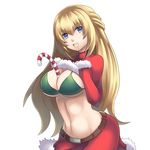  blonde_hair blue_eyes blush bra breasts candy candy_cane christmas cleavage food highres large_breasts long_hair looking_at_viewer navel neptune_(series) open_mouth ryukenden smile solo underwear vert 